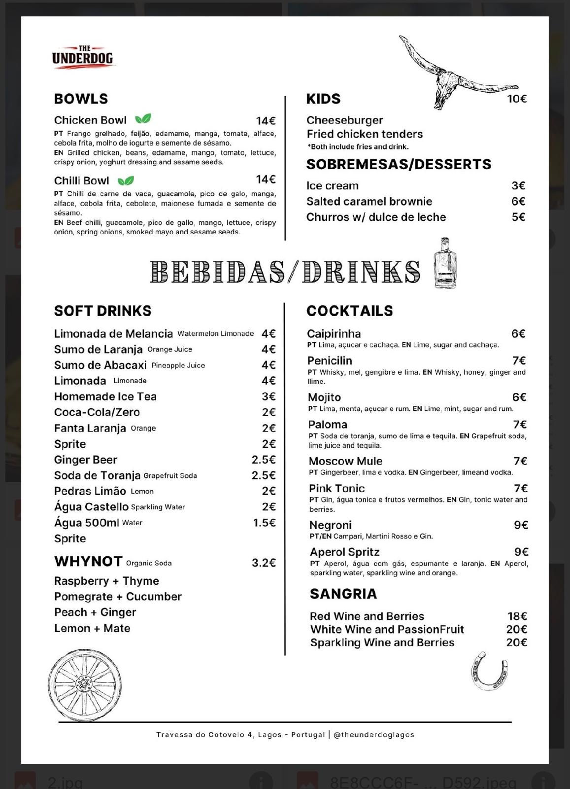 Menu — Bowls, kids, desserts, drinks